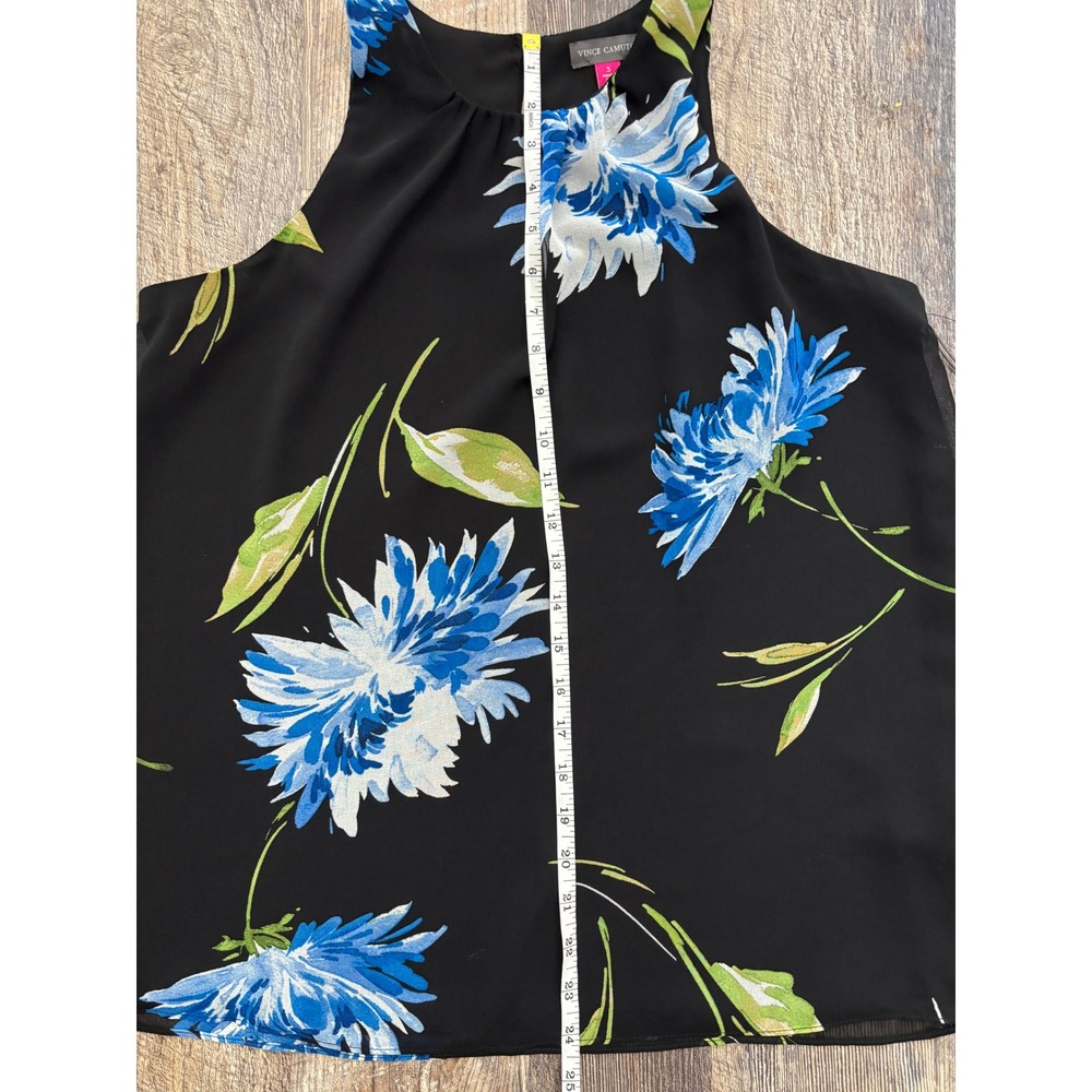 Vince Camuto Womens Floral Halter Neck Sleeveless Blouse Black Blue Small NEW - Picture 3 of 5